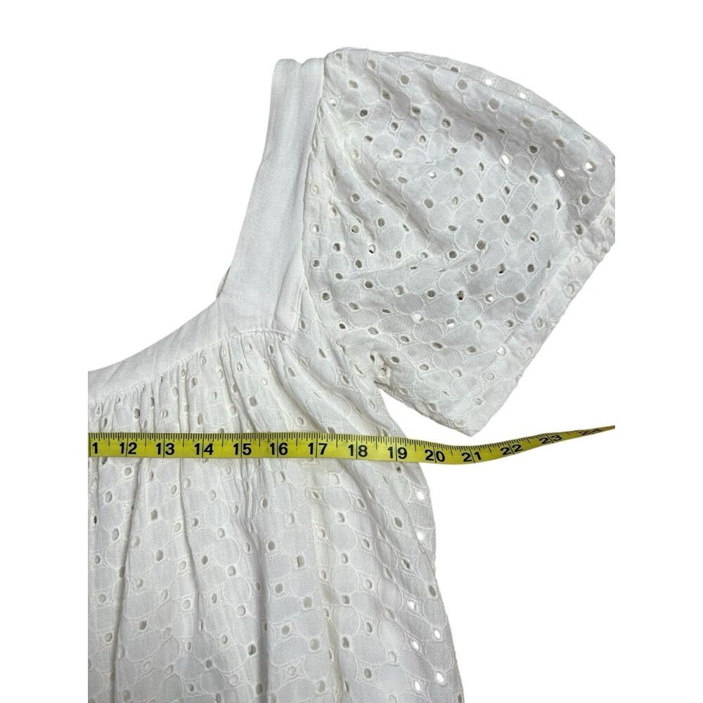 FREE PEOPLE JANIE EYELET RUFFLE MINI TUNIC DRESS Small Size White Embroidery - Picture 11 of 14